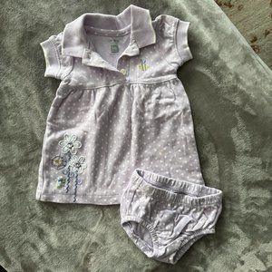EUC Carter's Newborn Polo Dress and Bloomer Set Purple w/ Accent